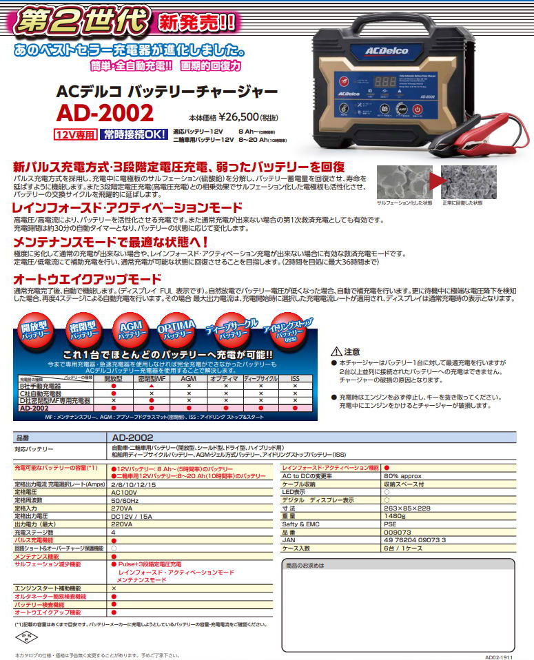 AC Delco / ACデルコ バッテリー充電器 チャージャー ～ カー